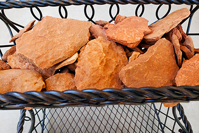 Red edible rocks from earthy goodies.